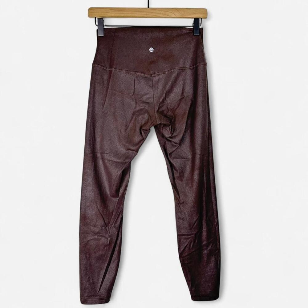 Shimmery brown faux leather high rise leggings